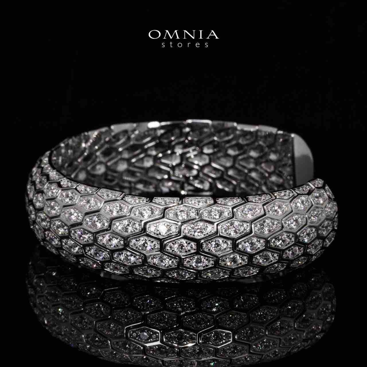 Omnia Iavana White Bangle With High Quality Simulated Diamonds In 925 Silver - OMNIASTORES UAE