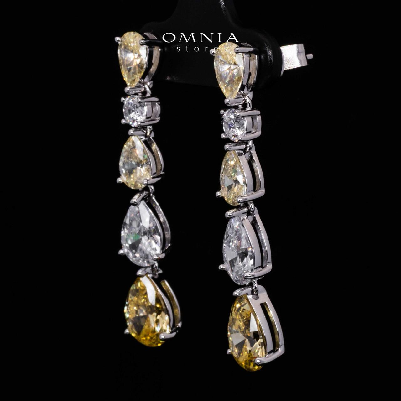 Hayaa Elegance Drop White and Yellow Earrings In 925 Silver High Quality Simulated Diamonds