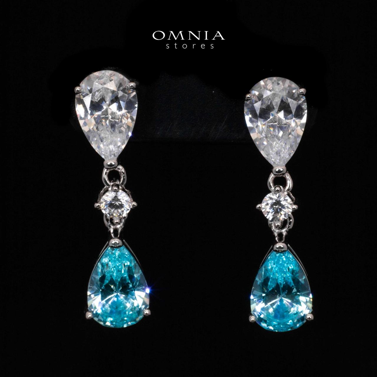 Omnia Sarina White and Sky Blue Drop Earrings In 925 Silver High Quality Simulated Diamonds