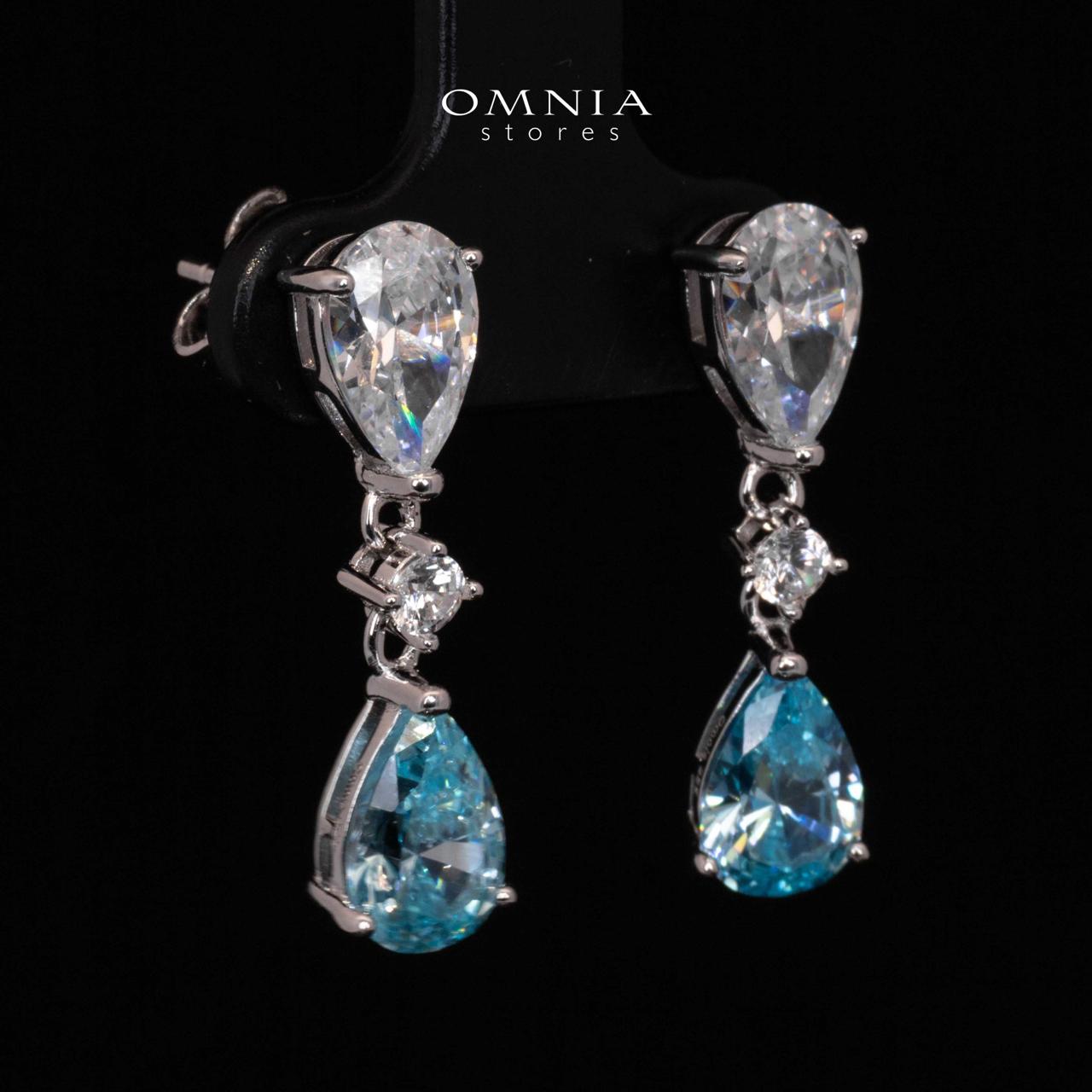 Omnia Sarina White and Sky Blue Drop Earrings In 925 Silver High Quality Simulated Diamonds