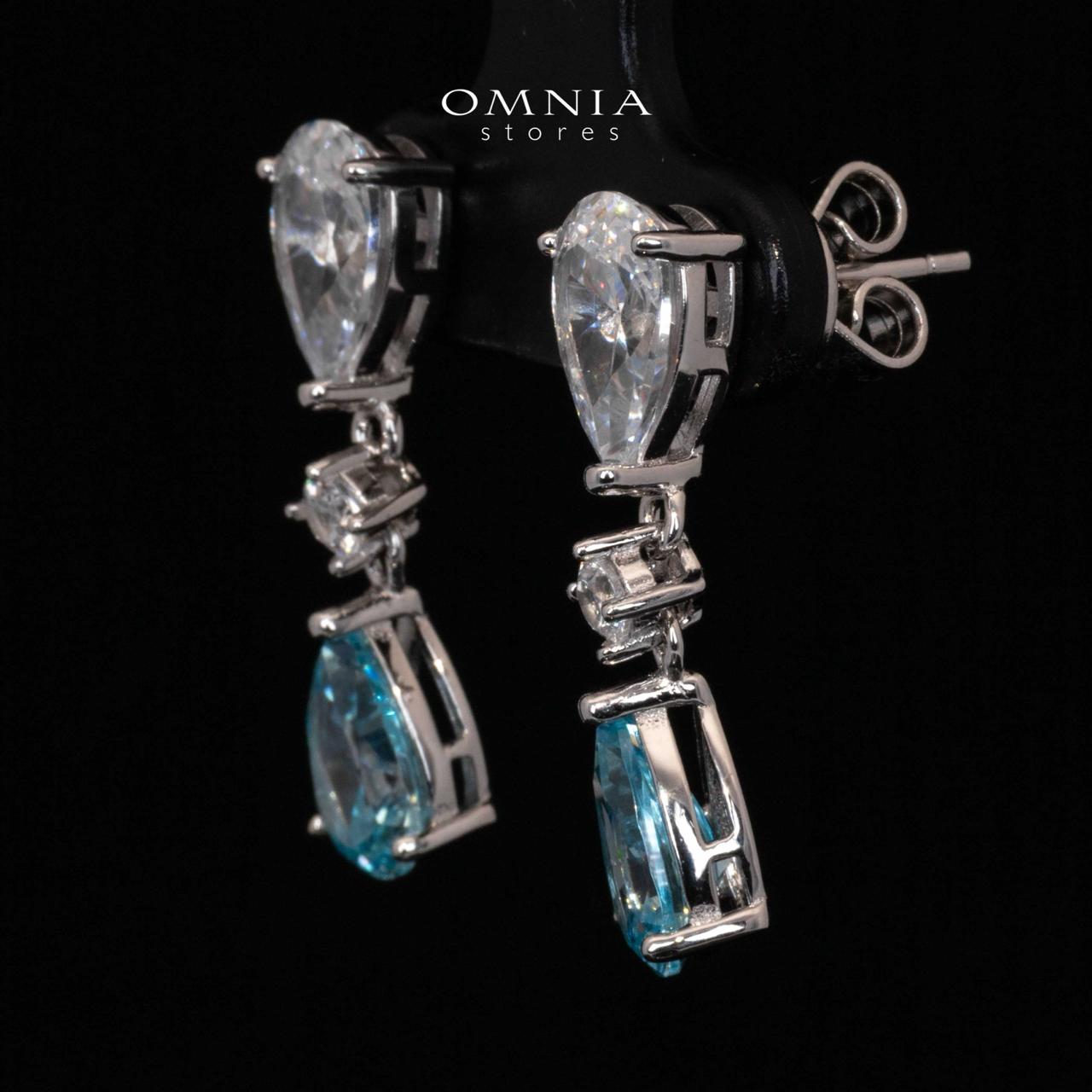 Omnia Sarina White and Sky Blue Drop Earrings In 925 Silver High Quality Simulated Diamonds