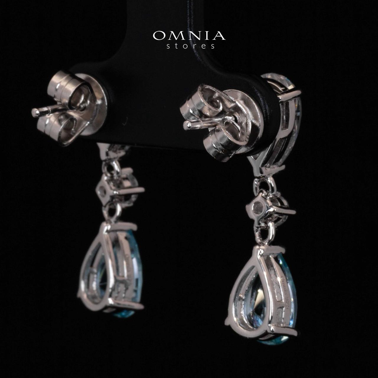 Omnia Sarina White and Sky Blue Drop Earrings In 925 Silver High Quality Simulated Diamonds