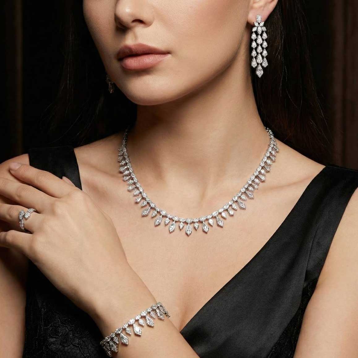 Omnia Rhea White Luxury Bridal Full Set in High Quality Rhodium Plated Zircon Stones