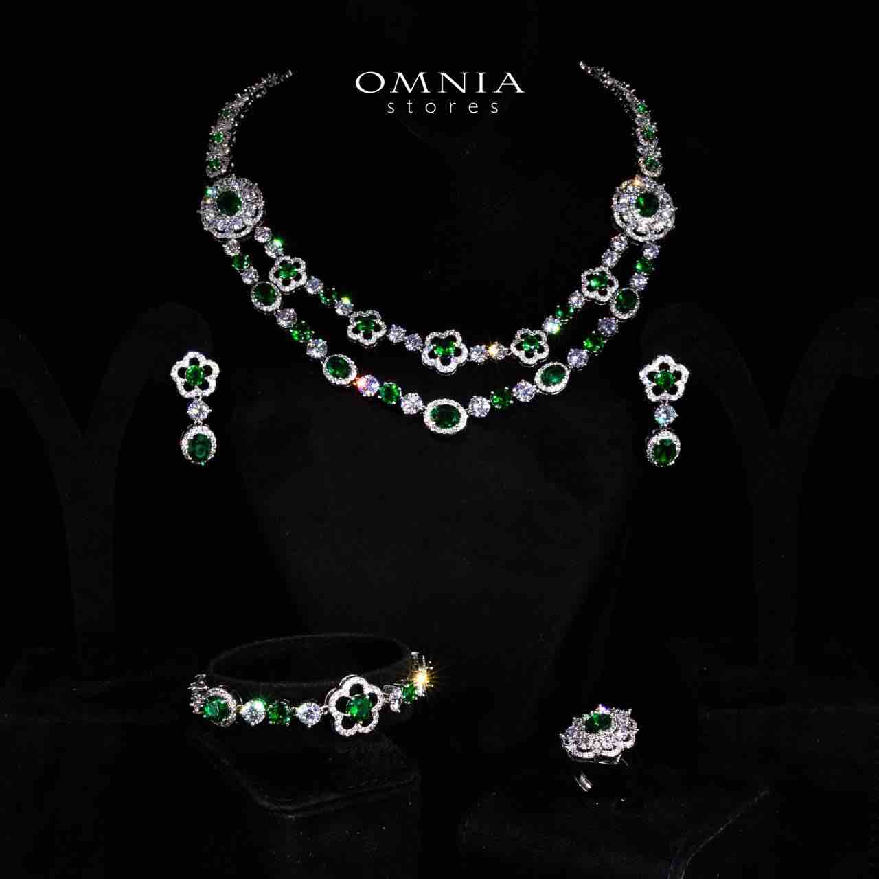 Omnia Esra Green Luxury Bridal Full Set in High Quality Zircon Stone Rhodium Plated