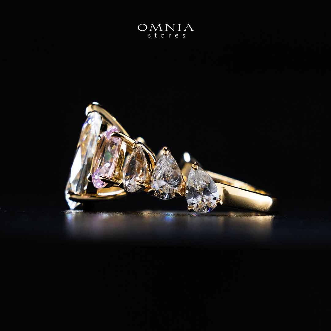 Omnia Aqila Multi Color Gold Ring In 925 Silver High Quality Certified Lab Crafted Pear Stones 9.5crt - OMNIASTORES UAE