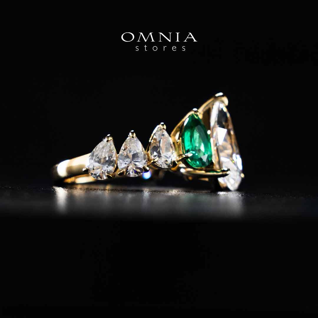 Omnia Aqila Multi Color Gold Ring In 925 Silver High Quality Certified Lab Crafted Pear Stones 9.5crt - OMNIASTORES UAE