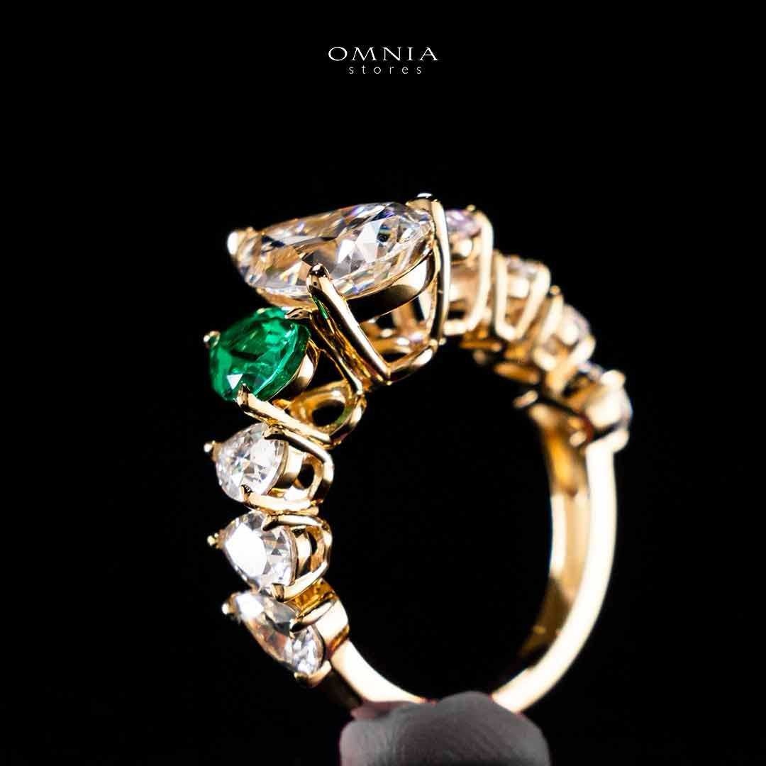 Omnia Aqila Multi Color Gold Ring In 925 Silver High Quality Certified Lab Crafted Pear Stones 9.5crt - OMNIASTORES UAE