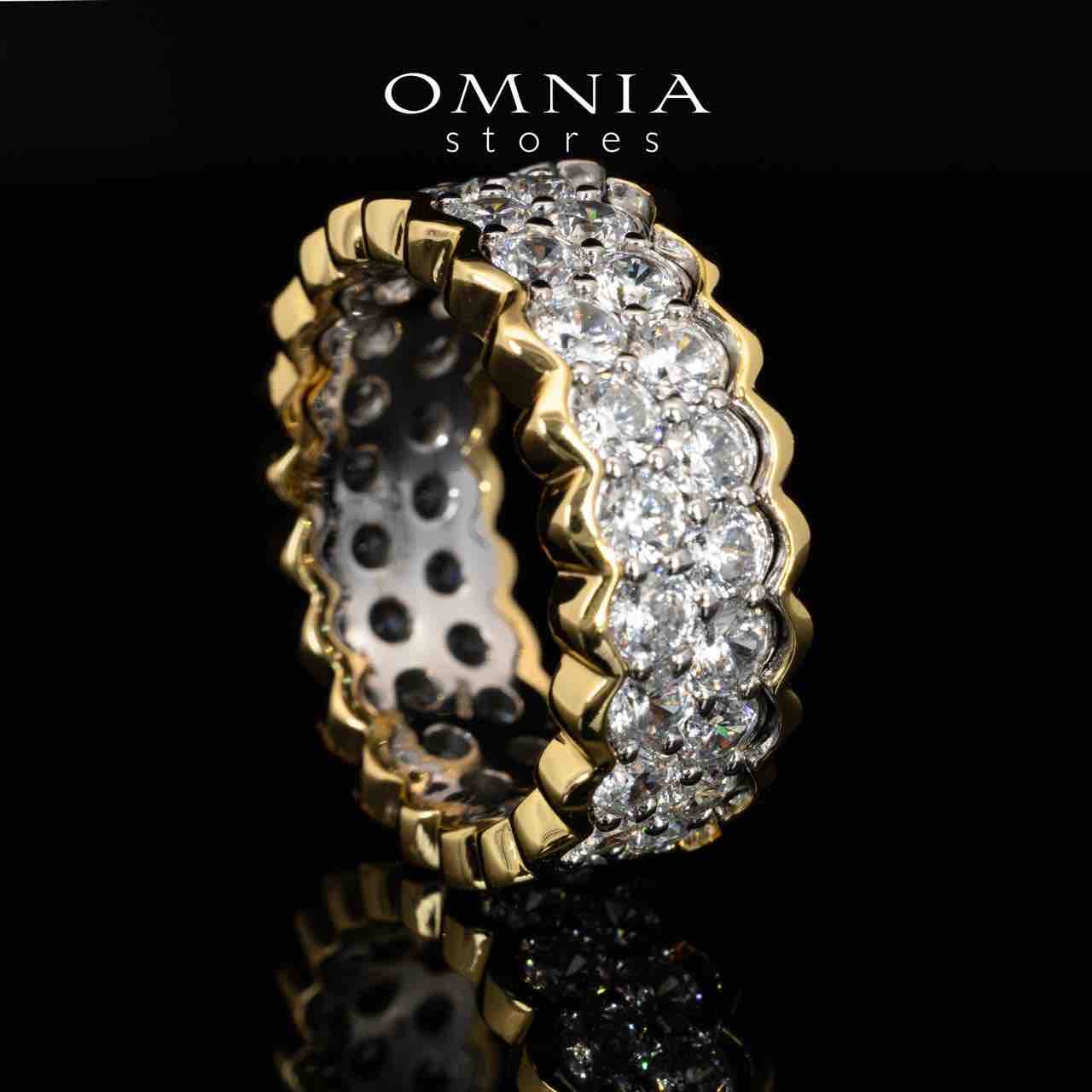 Omnia Amillia White and Gold Ring With Certified High Quality Lab Crafted Stones In 925 Silver