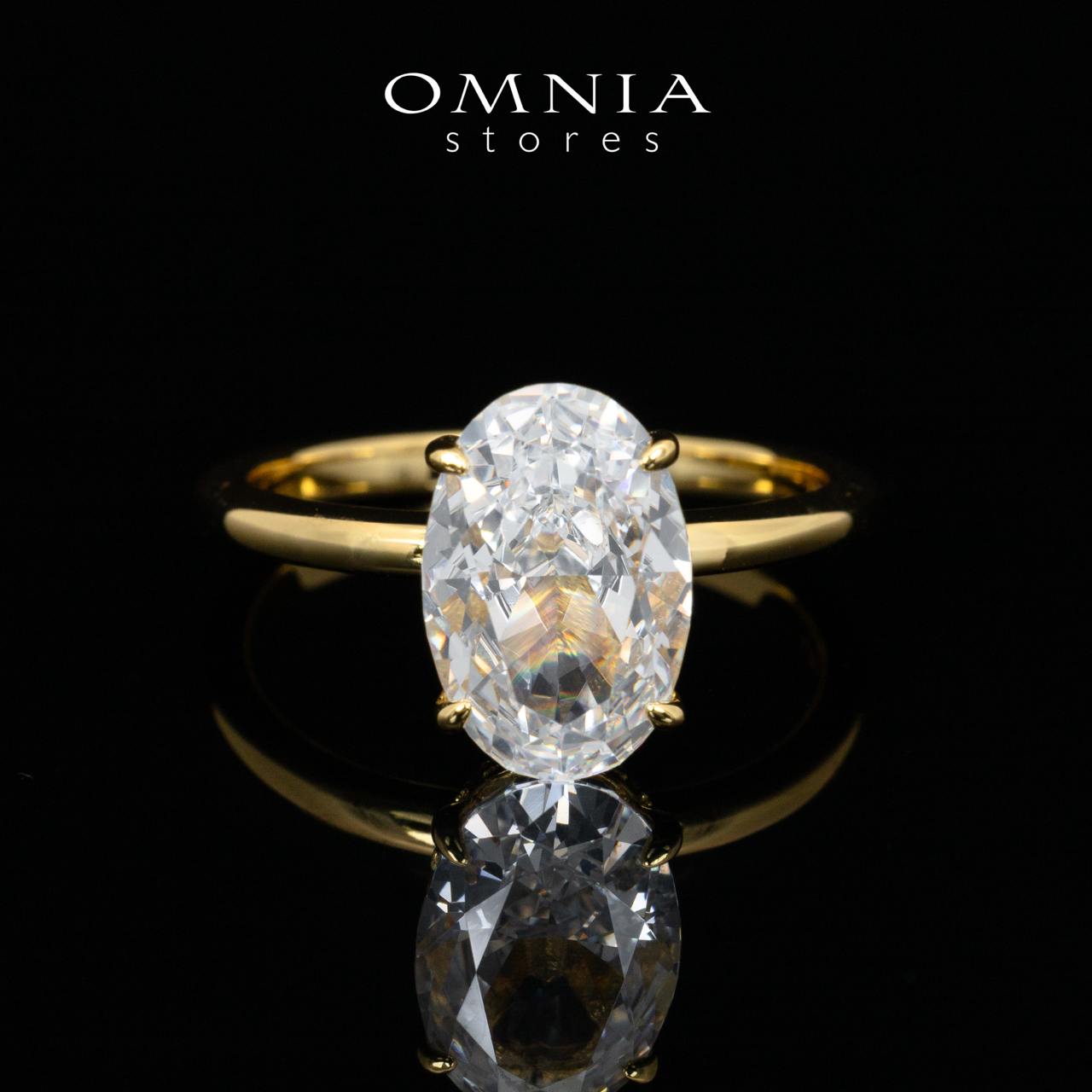 Omnia Elin Gold Oval Cut Ring With Certified High Quality Lab Crafted Stones In 925 Silver 7.8ct