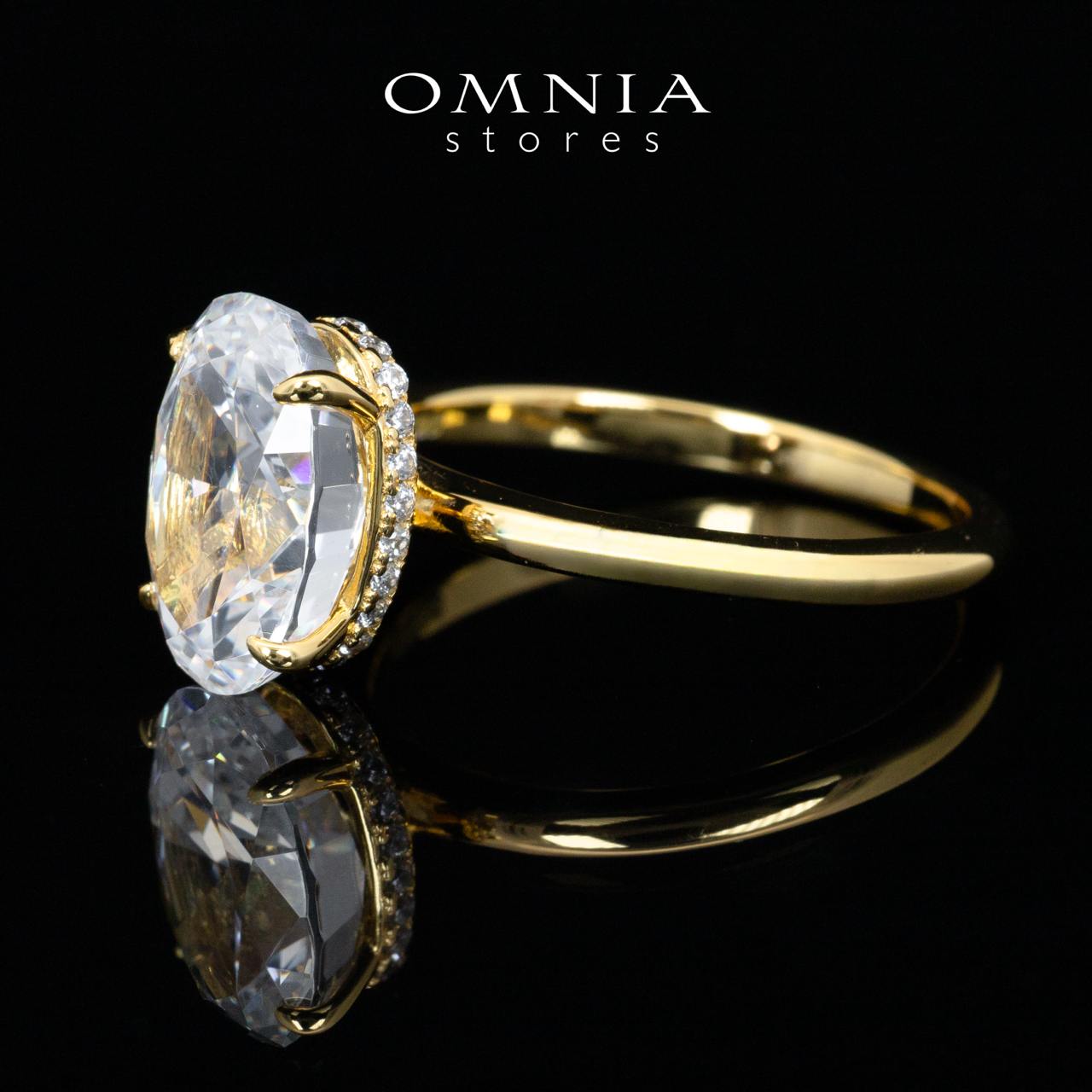 Omnia Elin Gold Oval Cut Ring With Certified High Quality Lab Crafted Stones In 925 Silver 7.8ct