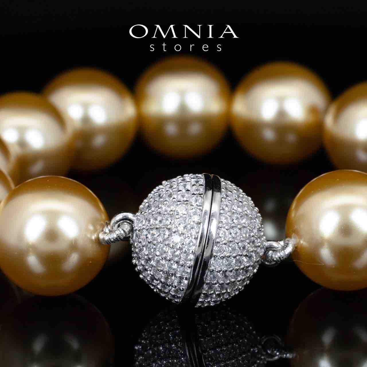 Omnia Sahana White and Golden Pearl BRacelet With High Quality Lab Crafted Stones In 925 Silver