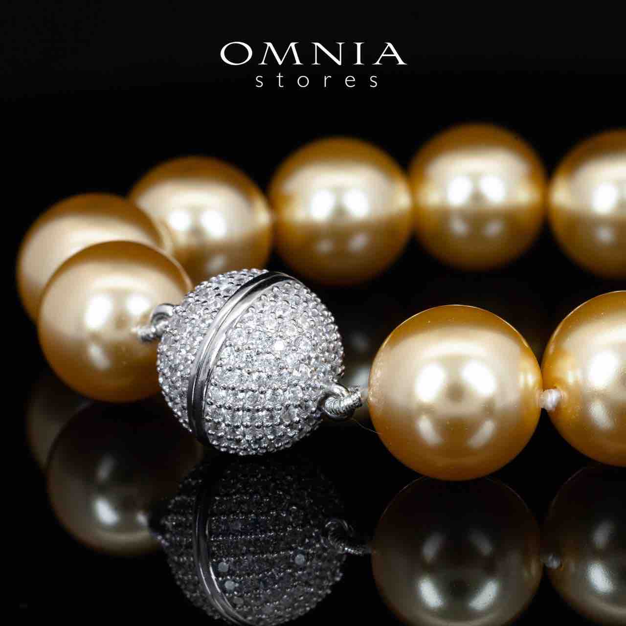 Omnia Sahana White and Golden Pearl BRacelet With High Quality Lab Crafted Stones In 925 Silver