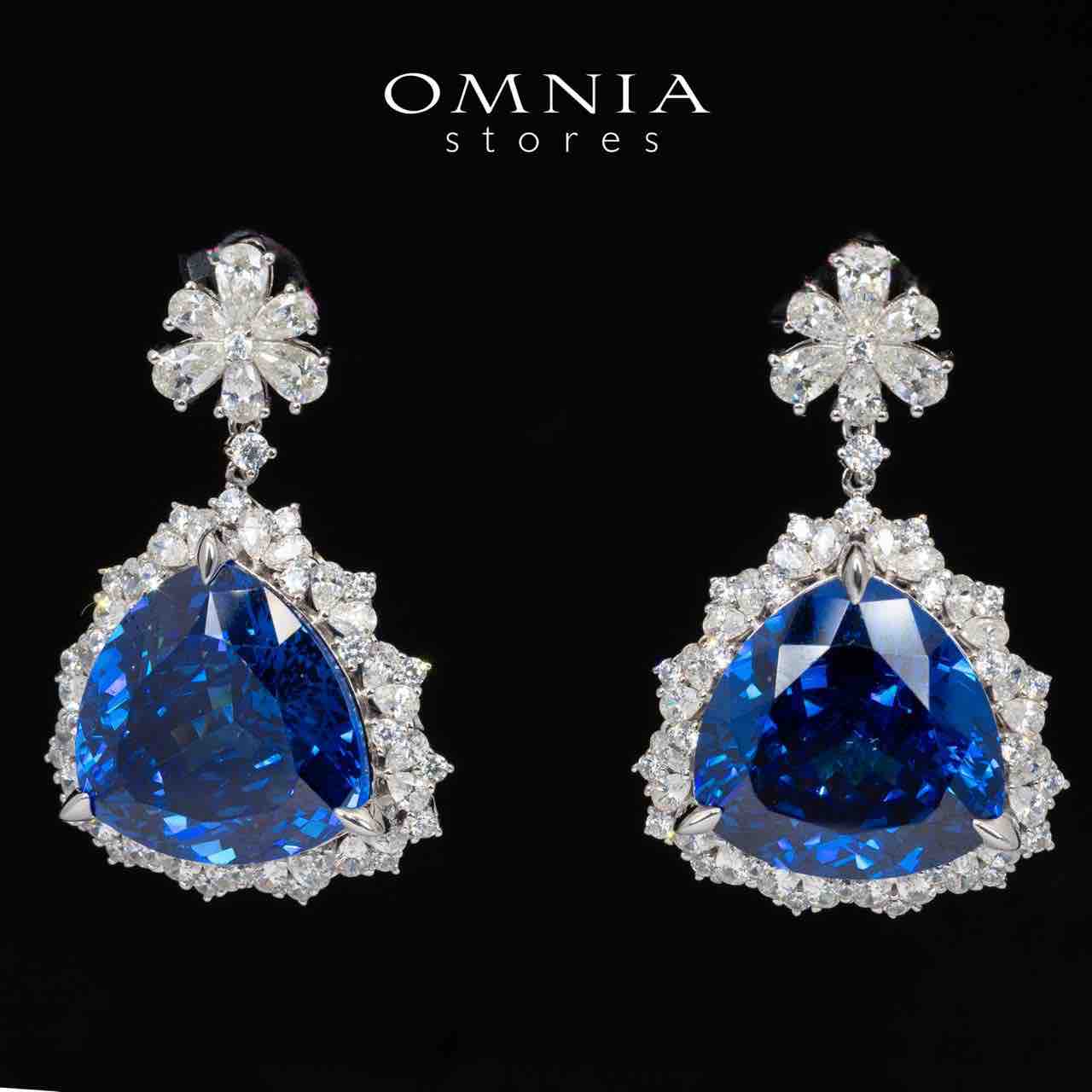 Omnia Roua White and Blue Drop Earrings With High Quality Certified Lab Crafted Stones In 925 Silver 7.0ct