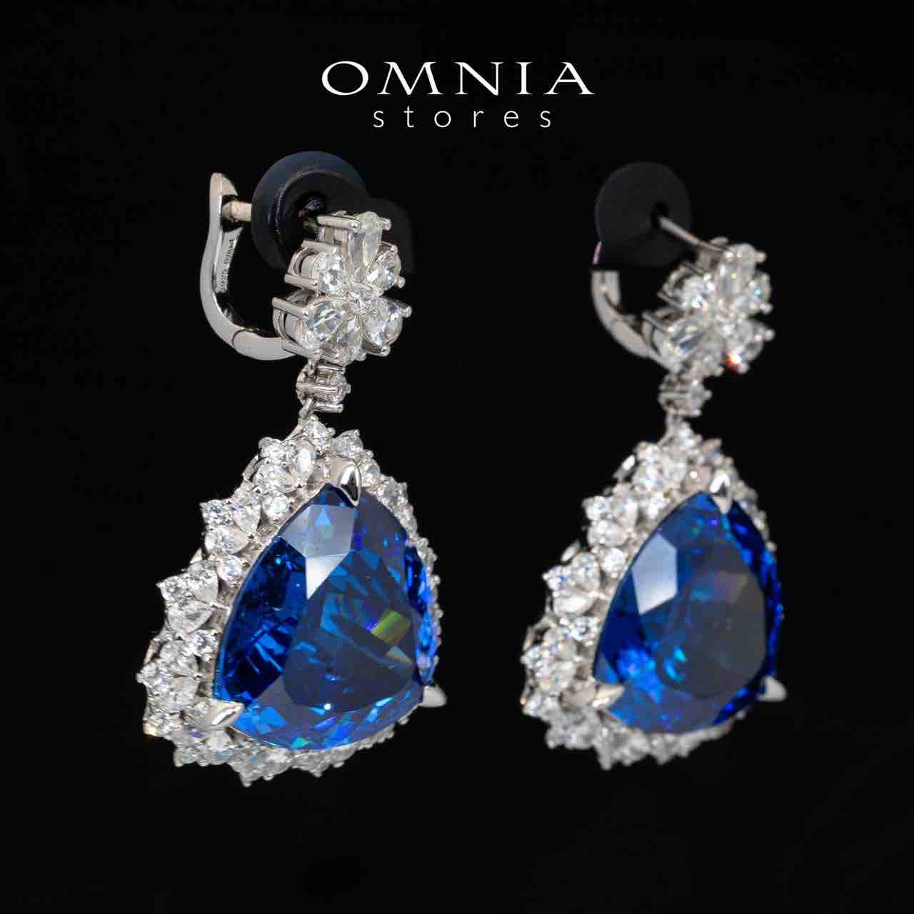 Omnia Roua White and Blue Drop Earrings With High Quality Certified Lab Crafted Stones In 925 Silver 7.0ct