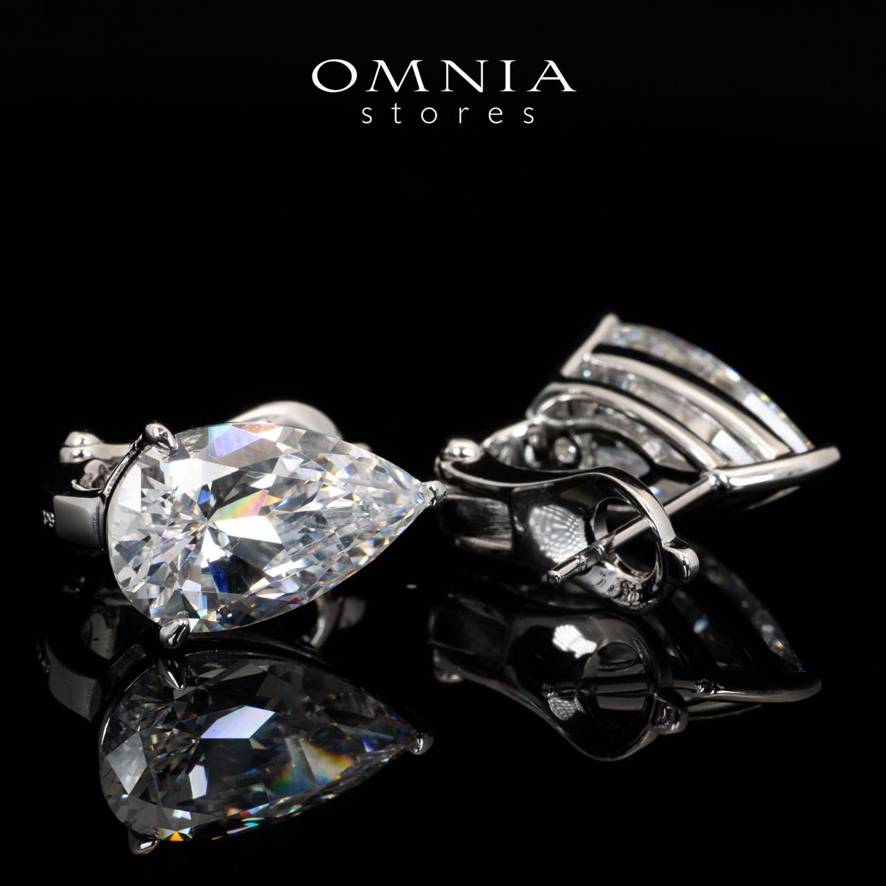 Omnia Amya White Pear Cut Clip Earrings With High Quality Certified Lab Crafted Stones In 925 Silver 6ct