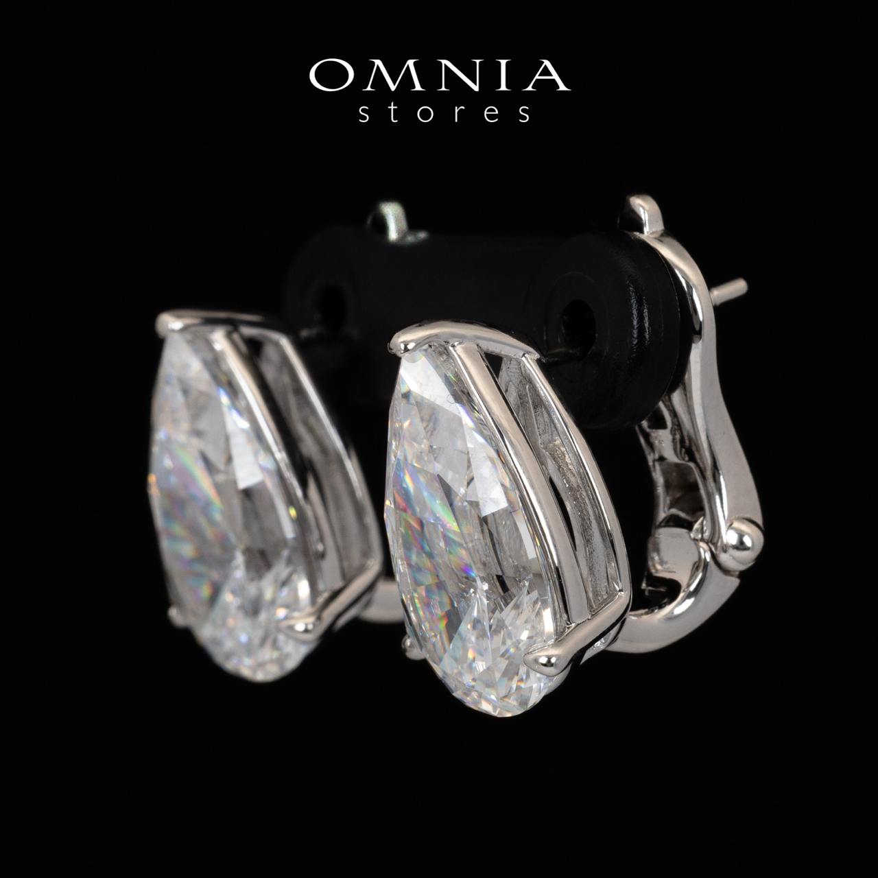 Omnia Amya White Pear Cut Clip Earrings With High Quality Certified Lab Crafted Stones In 925 Silver 6ct