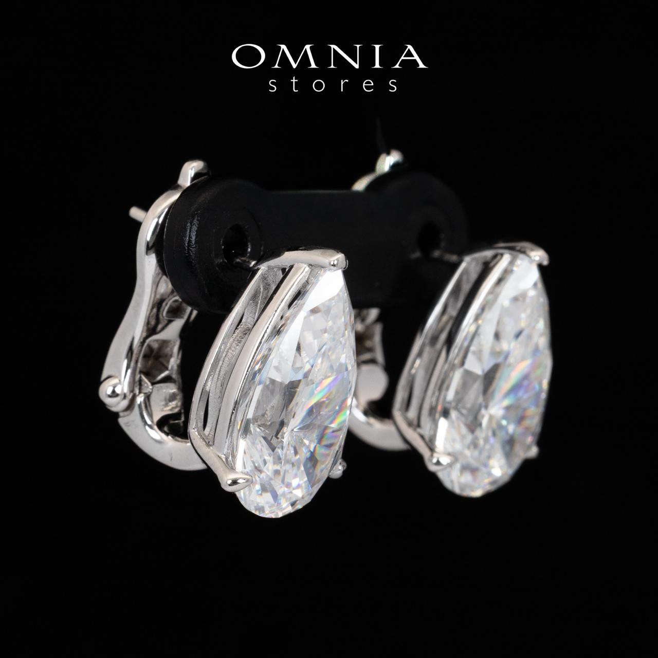 Omnia Amya White Pear Cut Clip Earrings With High Quality Certified Lab Crafted Stones In 925 Silver 6ct
