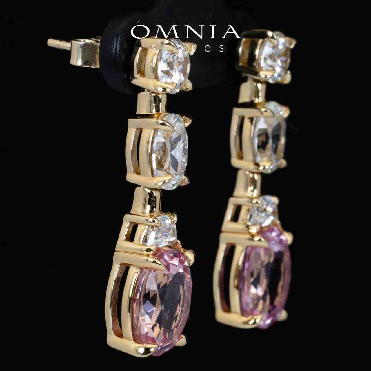 Omnia Rayla Gold and Pink Drop Earrings With High Quality Certified Lab Crafted Stones In 925 Silver 5ct
