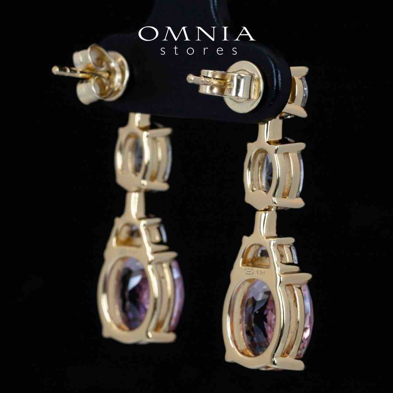 Omnia Rayla Gold and Pink Drop Earrings With High Quality Certified Lab Crafted Stones In 925 Silver 5ct