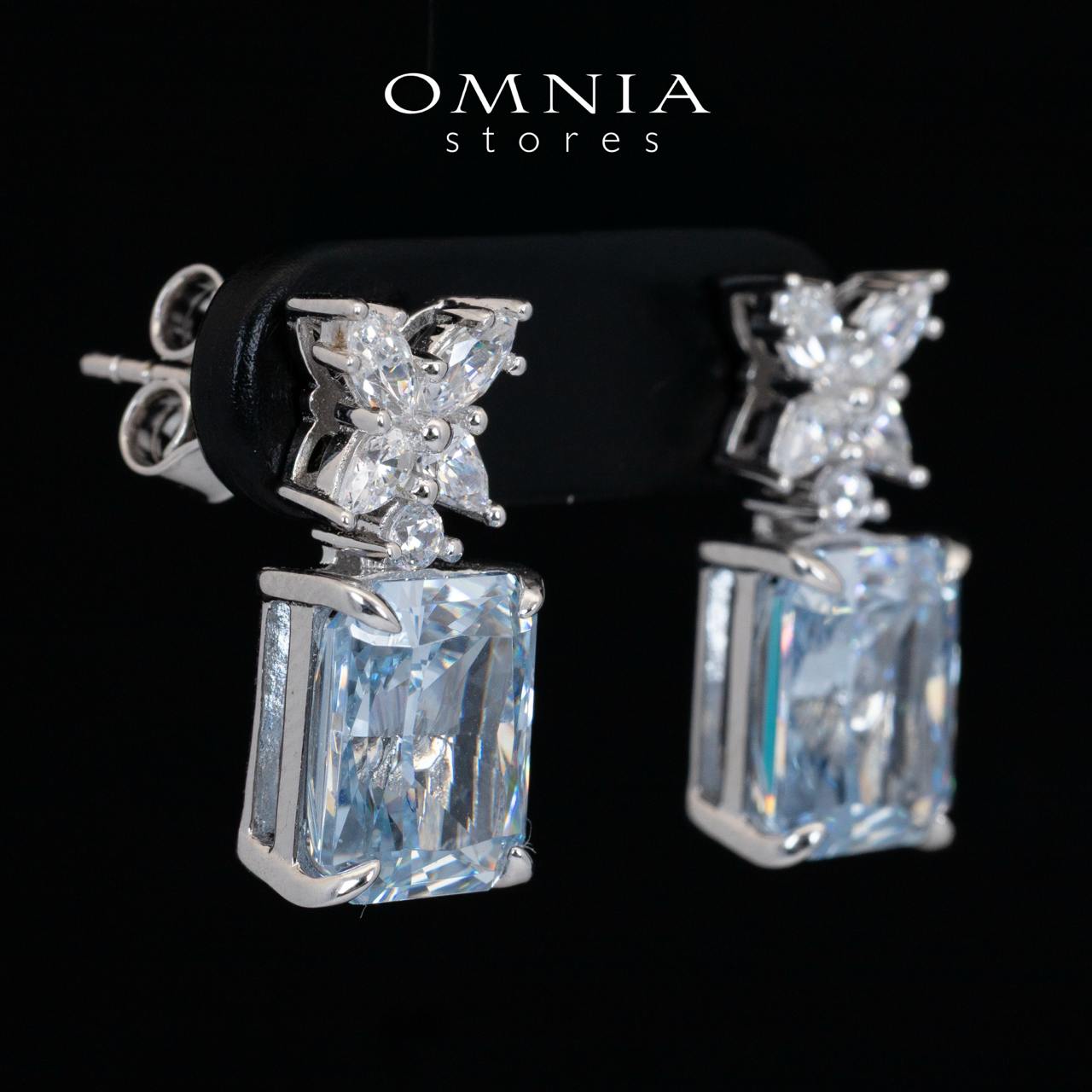 Omnia Elana White and Blue Floral Earrings With High Quality Certified Lab Crafted Stones In 925 Silver 3ct