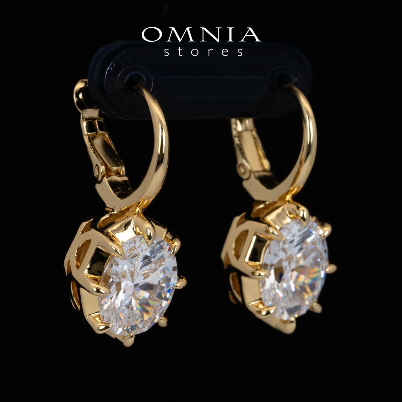Omnia Aadya White and Gold Drop Earrings With High Quality Certified Lab Crafted Stones In 925 Silver 3ct