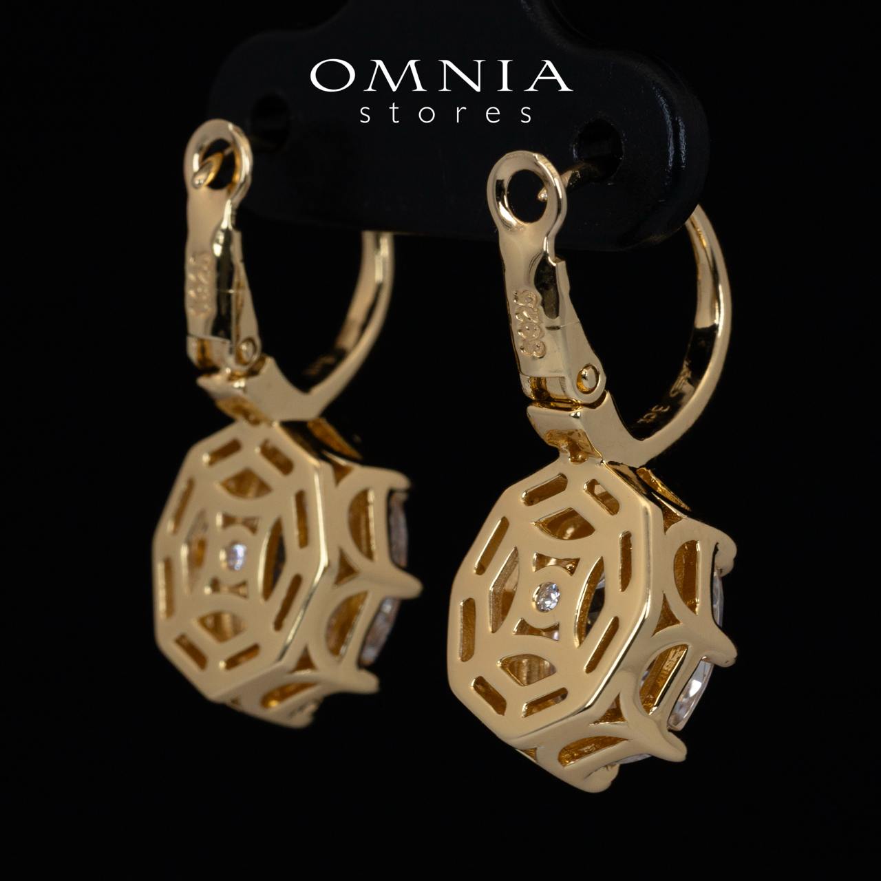 Omnia Aadya White and Gold Drop Earrings With High Quality Certified Lab Crafted Stones In 925 Silver 3ct
