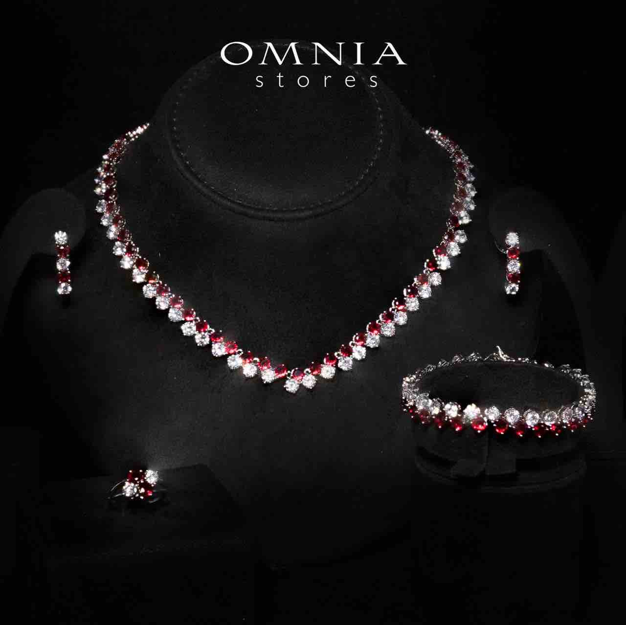 Omnia Hessa Red and Whte Luxury Bridal Full Set in High Quality Simulated Diamonds - OMNIASTORES UAE