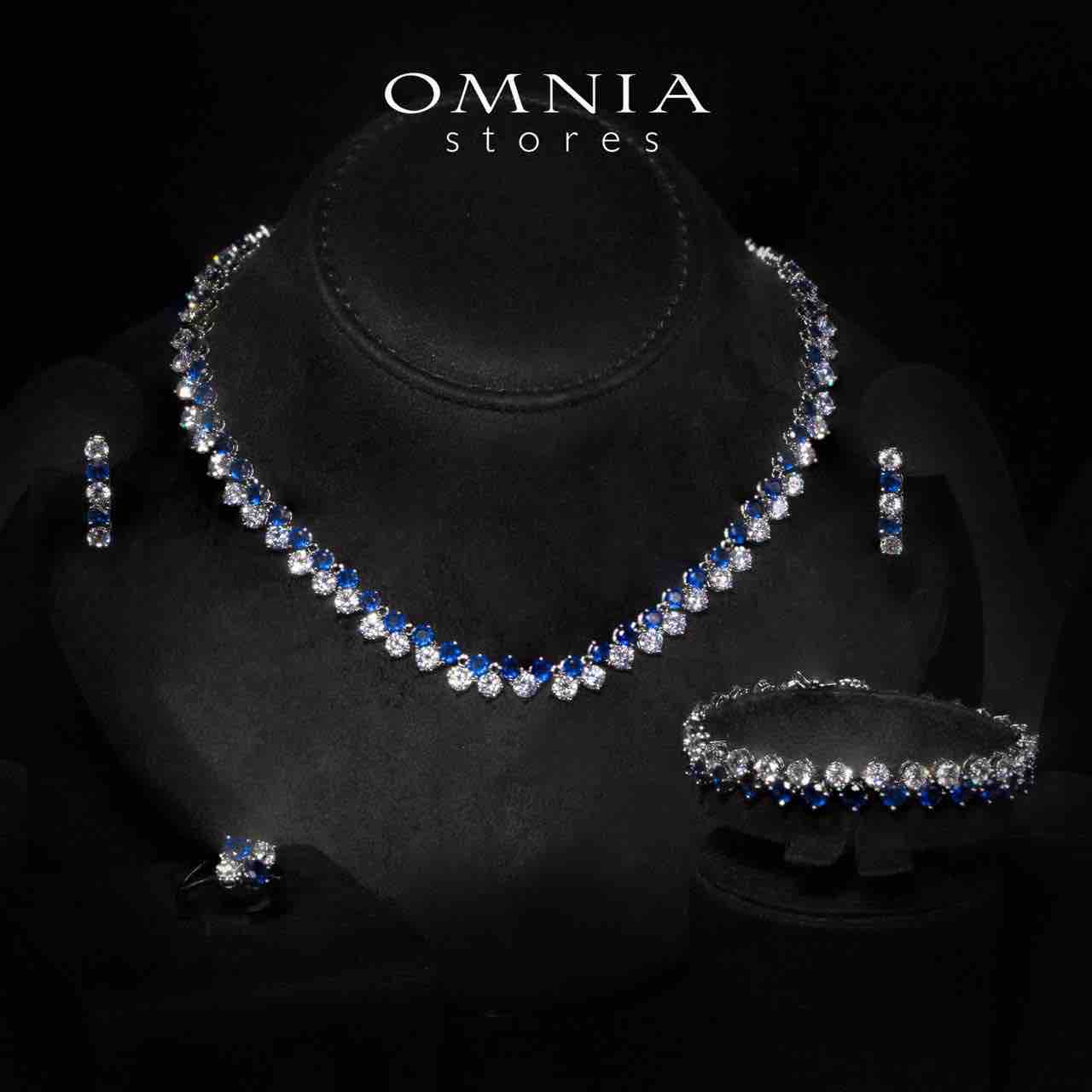 Omnia Hessa Blue and Whte Luxury Bridal Full Set in High Quality Simulated Diamonds - OMNIASTORES UAE