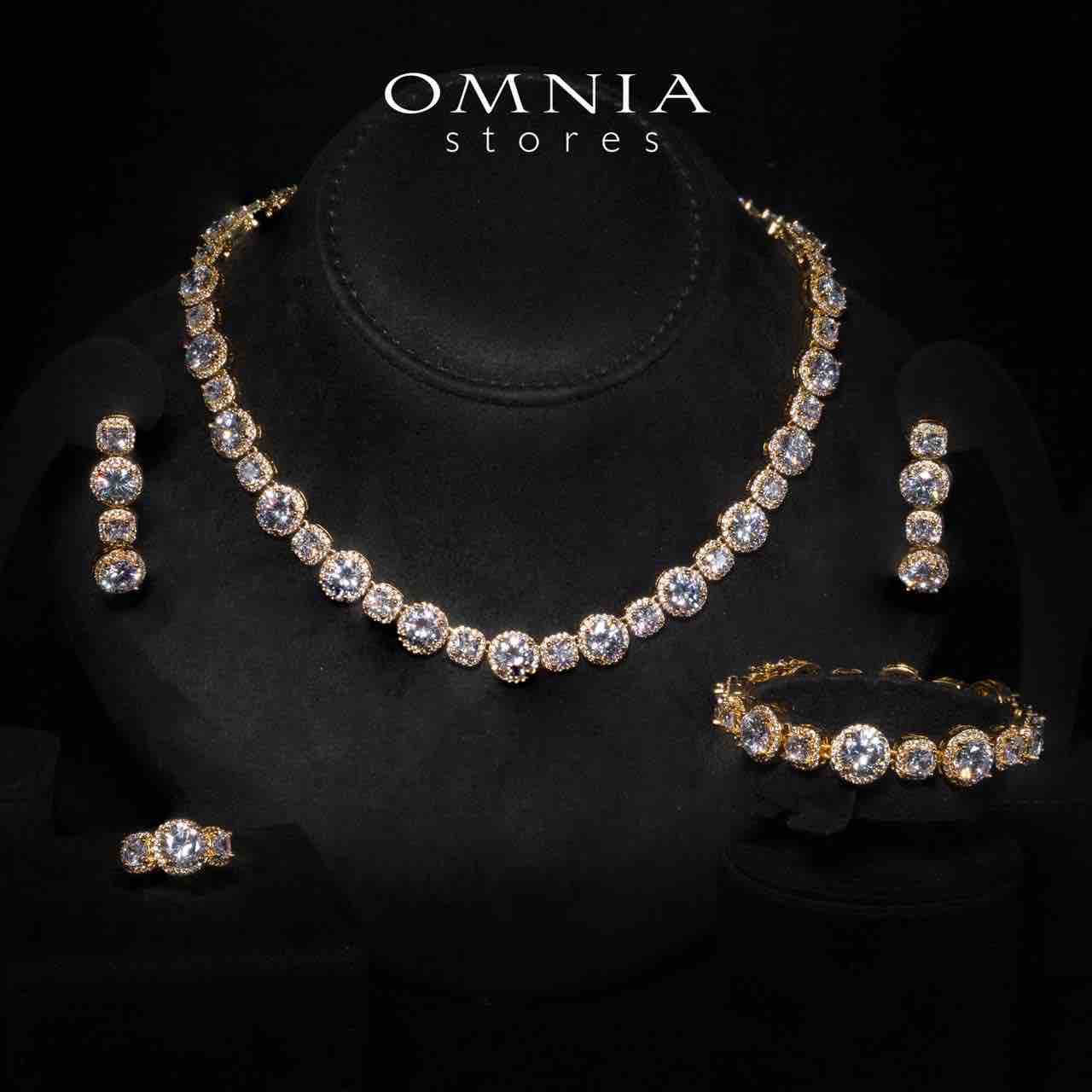 Omnia Lilian Gold Bridal Full Set in High Quality Simulated Diamonds Rhodium Plated - OMNIASTORES UAE