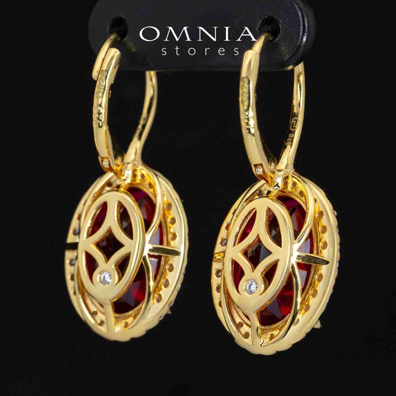 Omnia Navya Gold and Red Drop Earrings With High Quality Certified Lab Crafted In 925 Silver 8ct