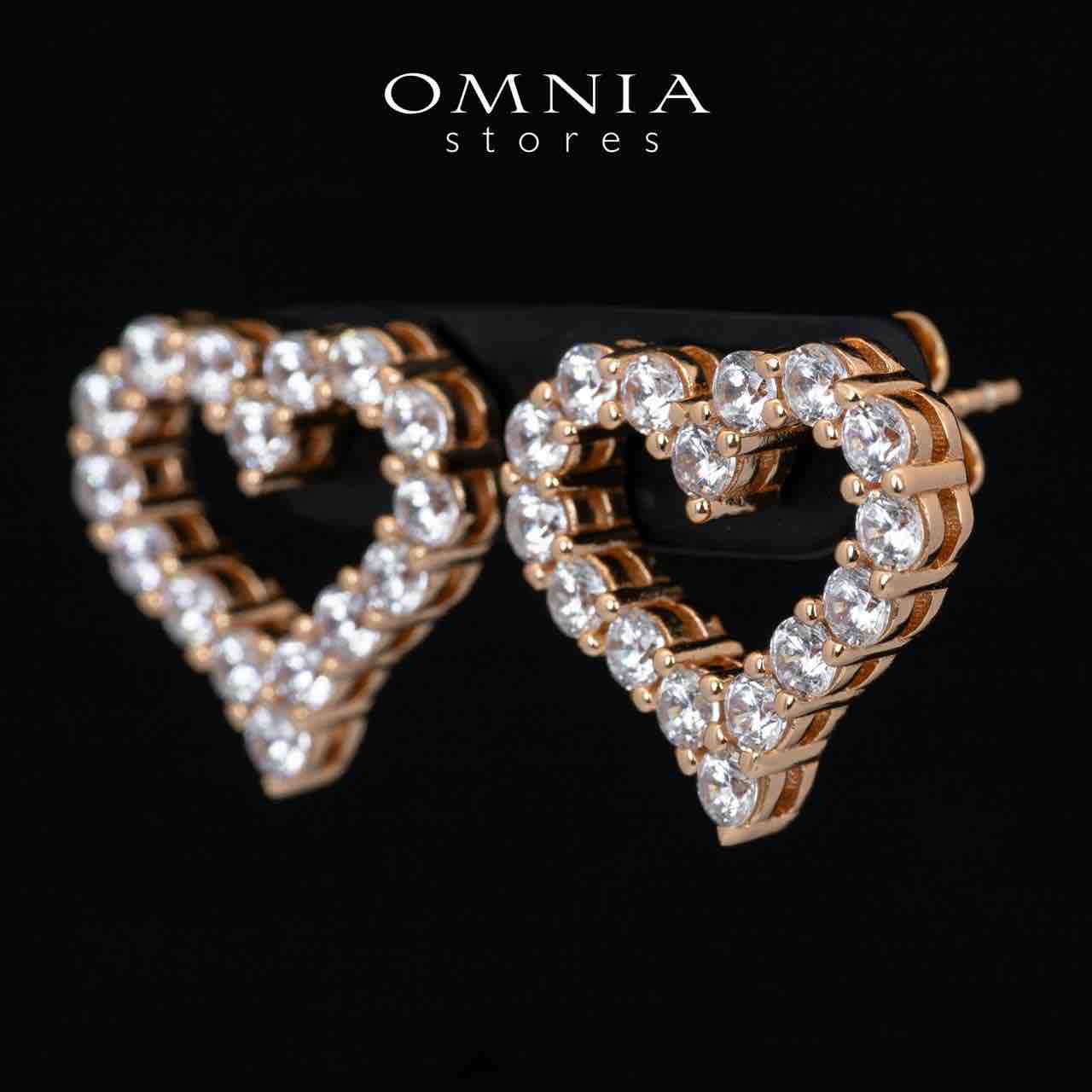 Omnia Afiya Rose Gold Heart Earrings With High Quality Certified Lab Crafted Stones In 925 Silver