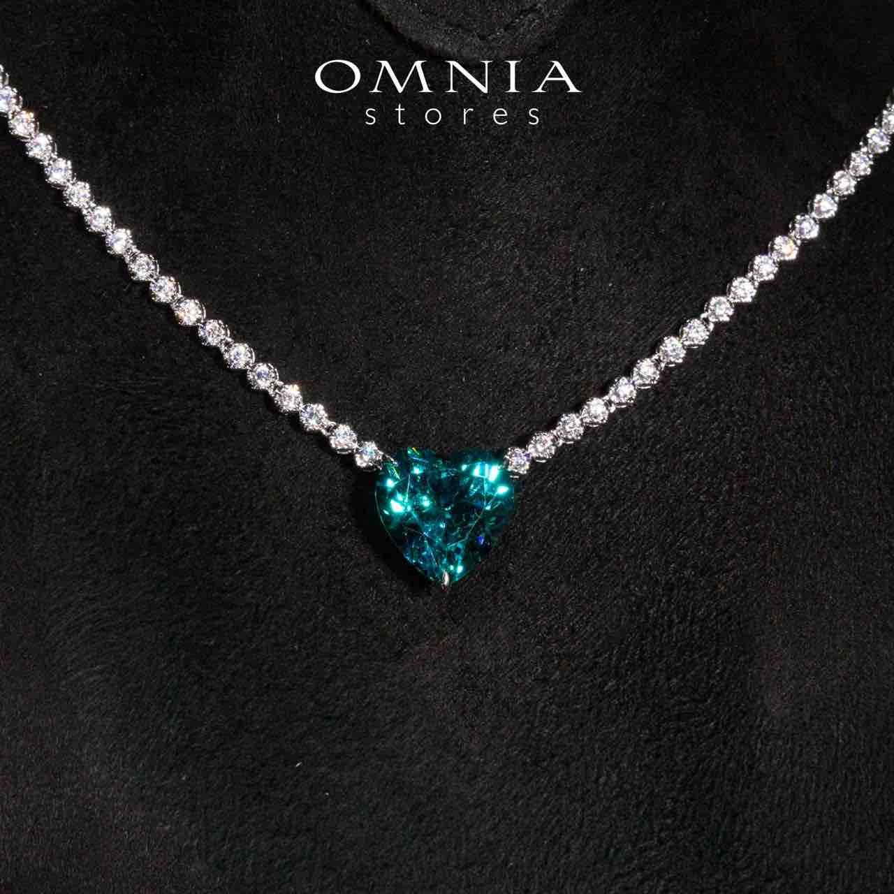 Omnia Sade White and Blue Heart Pendant Necklace With High Quality Certified Lab Crafted Stones In 925 Silver - OMNIASTORES UAE