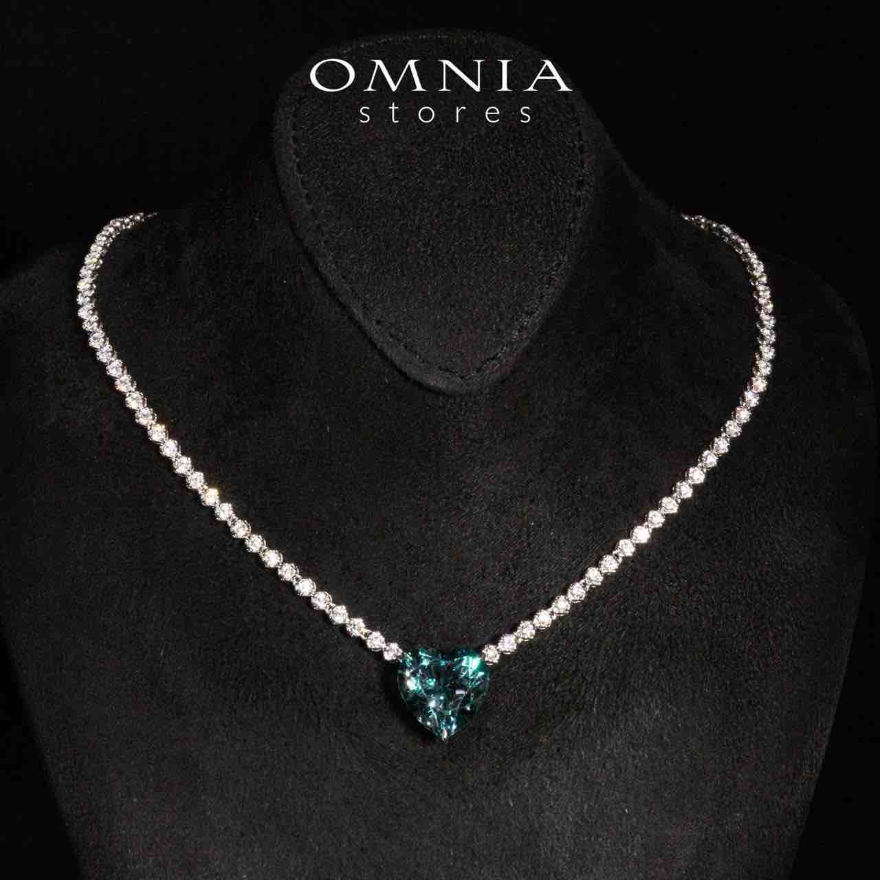 Omnia Sade White and Blue Heart Pendant Necklace With High Quality Certified Lab Crafted Stones In 925 Silver - OMNIASTORES UAE