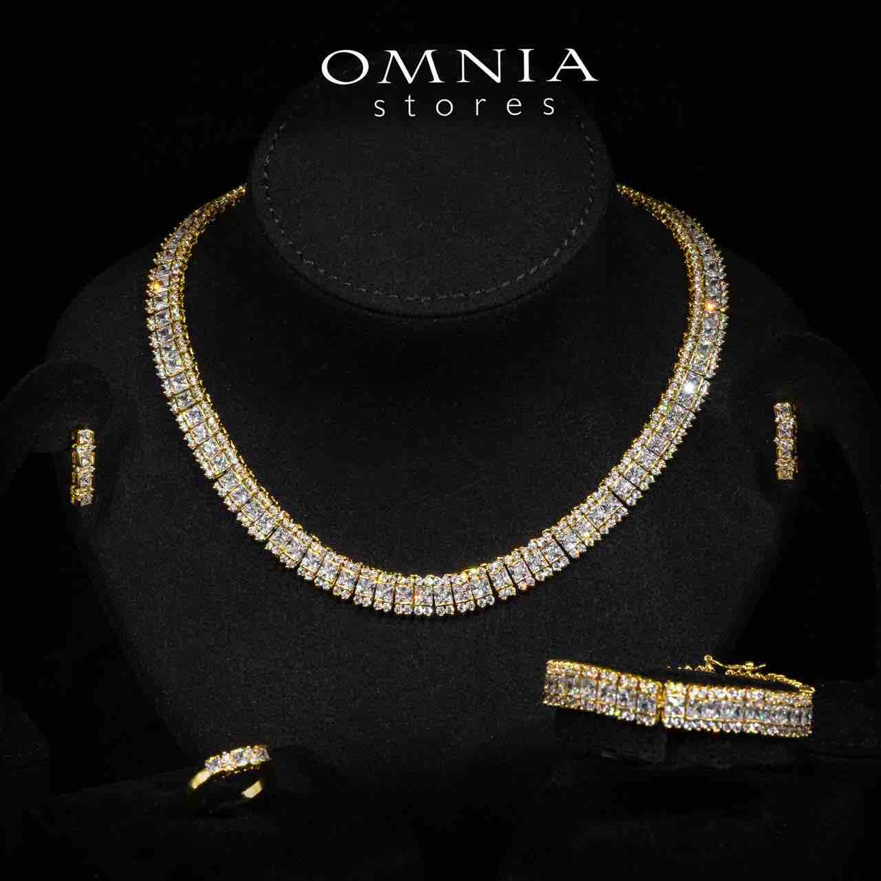 Omnia Rawda Gold Luxury Bridal Full Set With Quality Simulated Diamonds Rhodium Plated - OMNIASTORES UAE