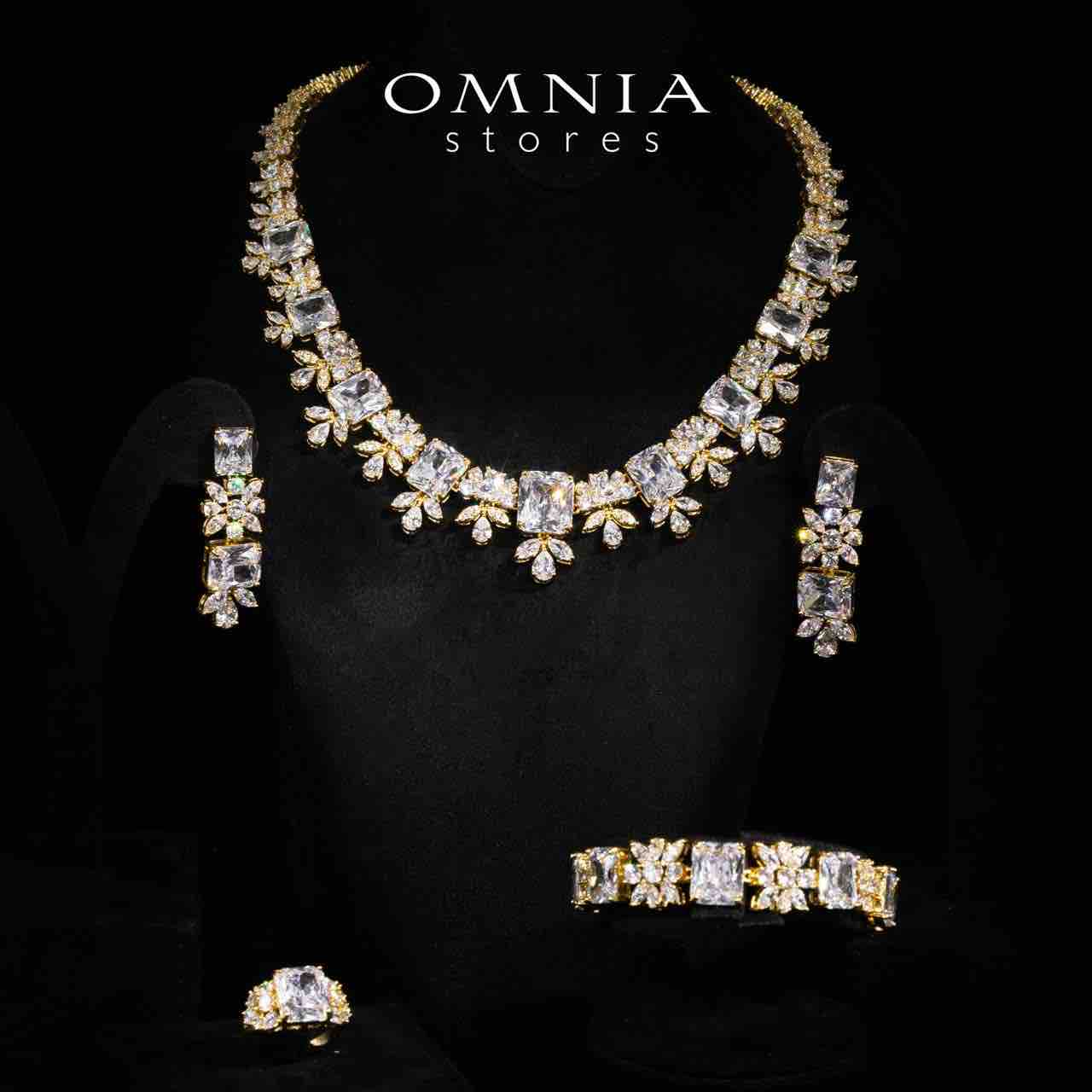 Omnia Charlotte Gold Luxry Bridal Full Set with Emerald and Pear-Cut High-Quality Simulated Diamonds Rhodium Plated - OMNIASTORES UAE