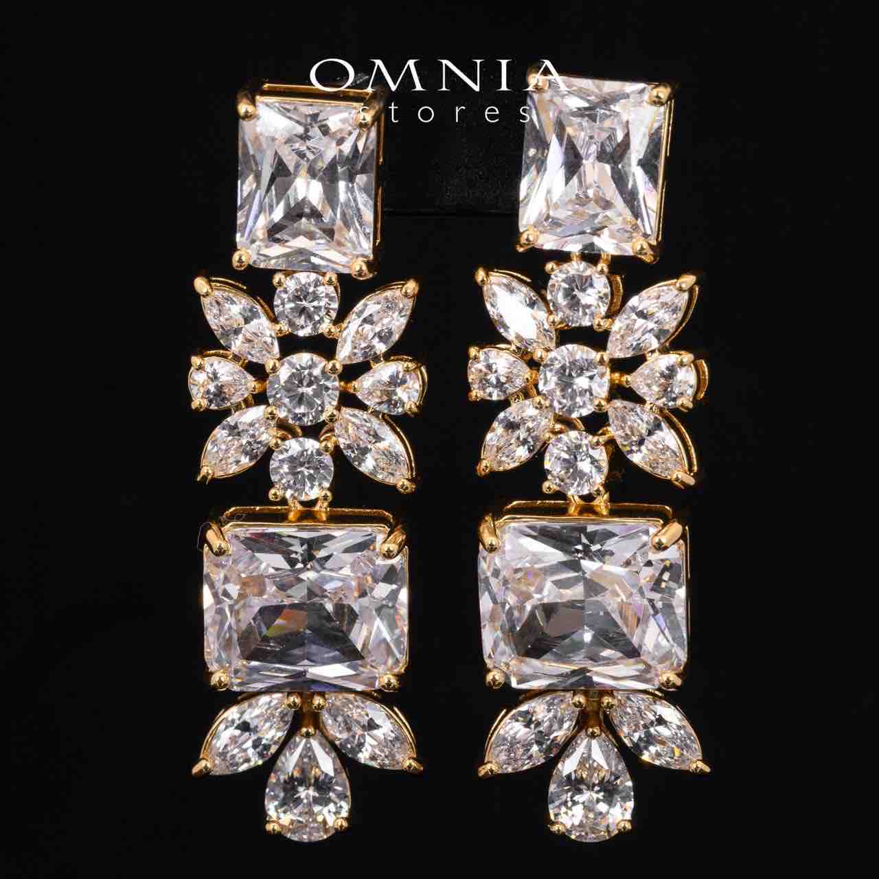 Omnia Charlotte Gold Luxry Bridal Full Set with Emerald and Pear-Cut High-Quality Simulated Diamonds Rhodium Plated - OMNIASTORES UAE