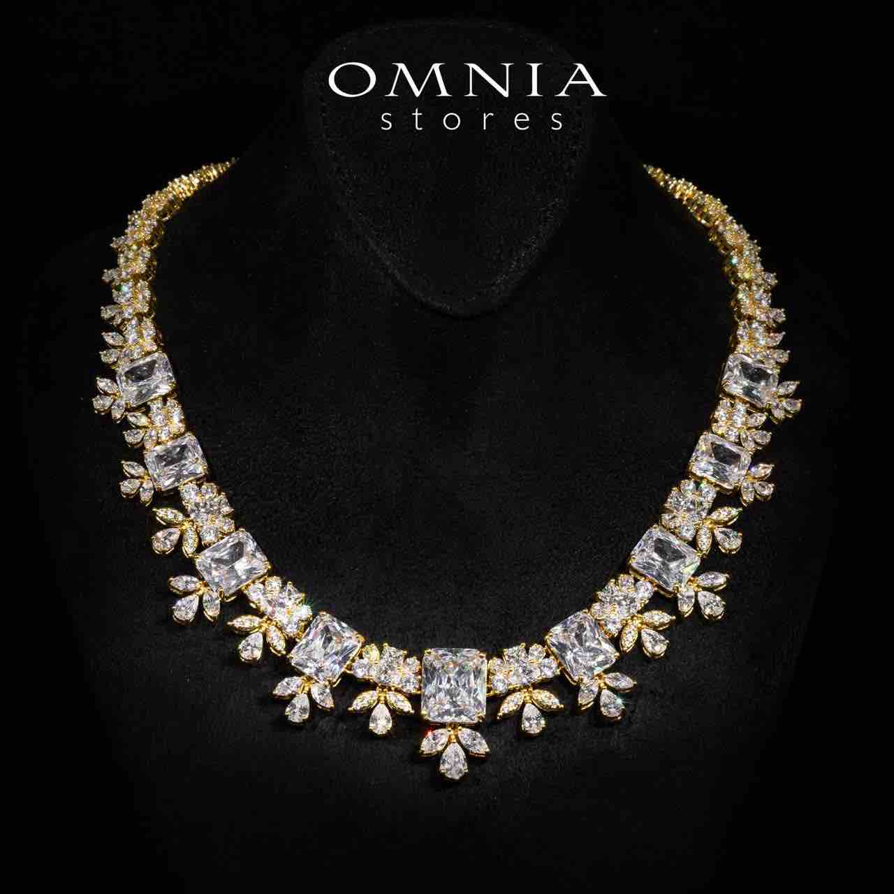 Omnia Charlotte Gold Luxry Bridal Full Set with Emerald and Pear-Cut High-Quality Simulated Diamonds Rhodium Plated - OMNIASTORES UAE