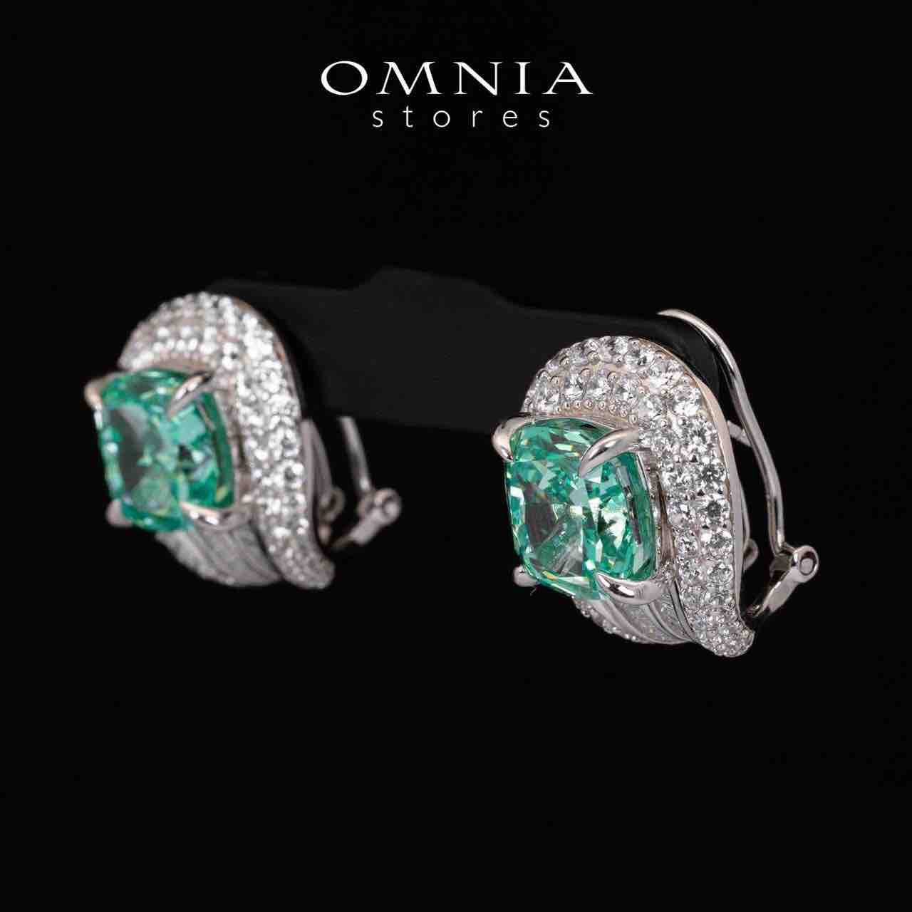 Omnia Katy Green Clip Earrings With High Quality Simulated Diamonds in 925 Silver - OMNIASTORES UAE