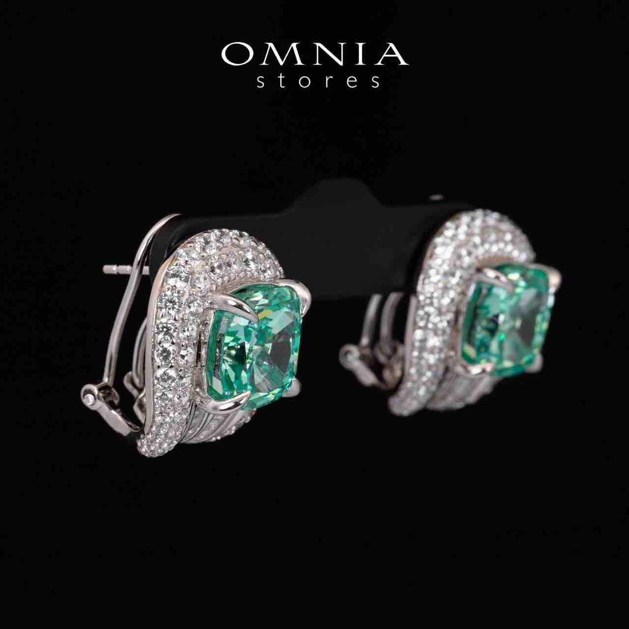 Omnia Katy Green Clip Earrings With High Quality Simulated Diamonds in 925 Silver - OMNIASTORES UAE