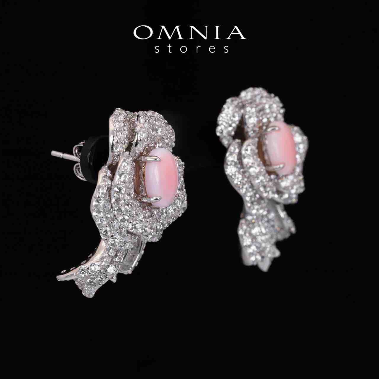 Omnia Malaika Pink Coral Floral Earrings With High Quality Simulated Diamonds in 925 Silver - OMNIASTORES UAE