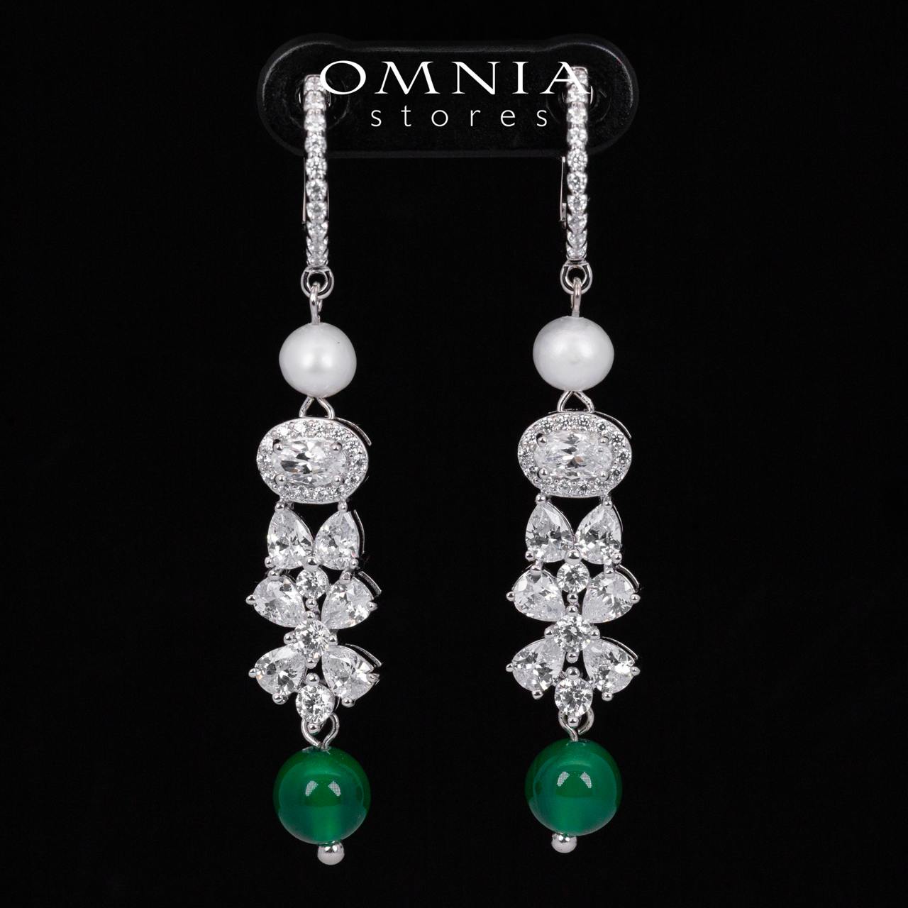 Omnia Shayna Green and White Real Preal Drop Earrings With High Quality Simulated Diamonds in 925 Silver - OMNIASTORES UAE