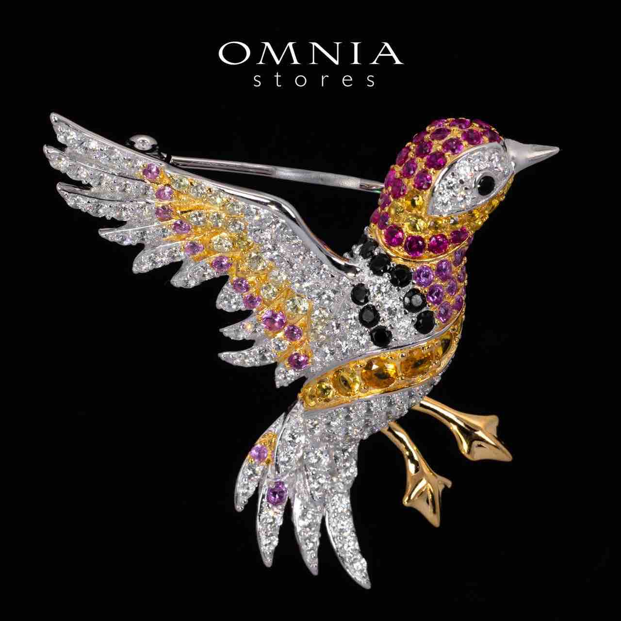 Omnia Zena Multicolor Brid Design Brooch With High Quality Simulated Diamonds in 925 Silver - OMNIASTORES UAE