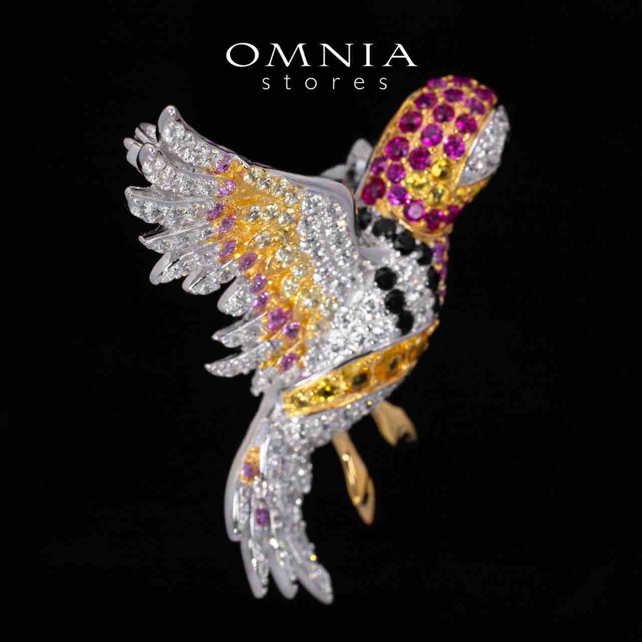 Omnia Zena Multicolor Brid Design Brooch With High Quality Simulated Diamonds in 925 Silver - OMNIASTORES UAE