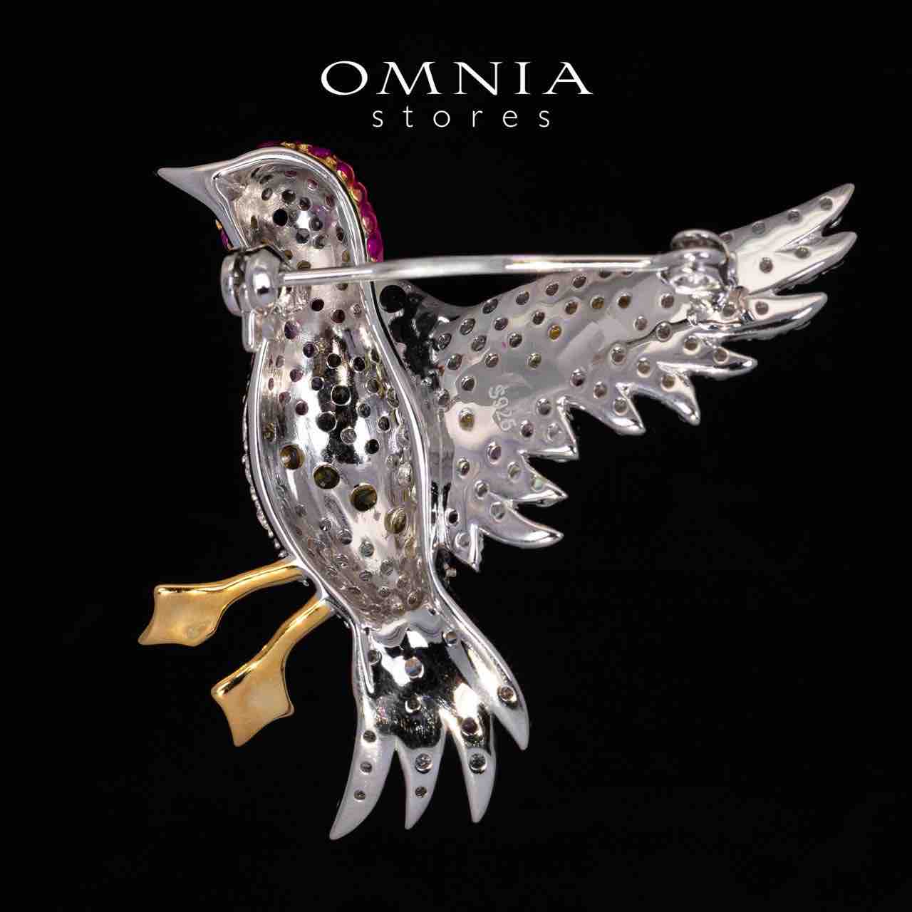 Omnia Zena Multicolor Brid Design Brooch With High Quality Simulated Diamonds in 925 Silver - OMNIASTORES UAE