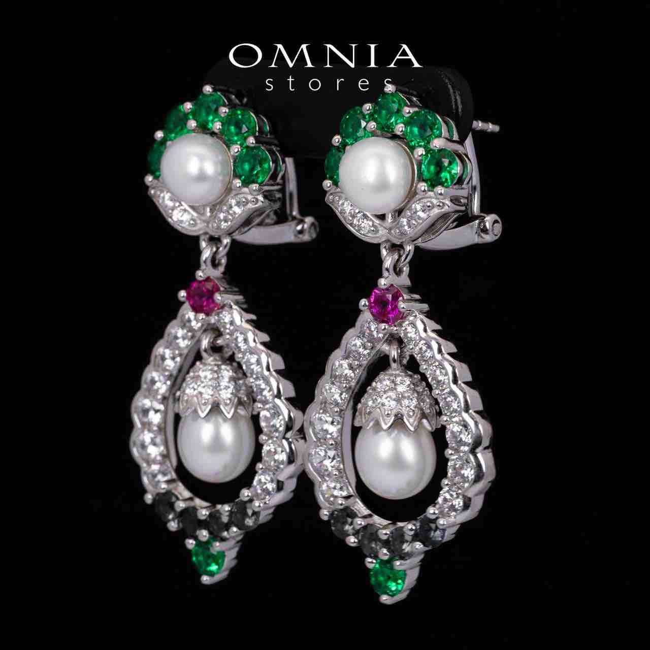 Omnia Taylee Multicolor Fresh Real Pearl Drop Earrings With High Quality Simulated Diamonds in 925 Silver - OMNIASTORES UAE