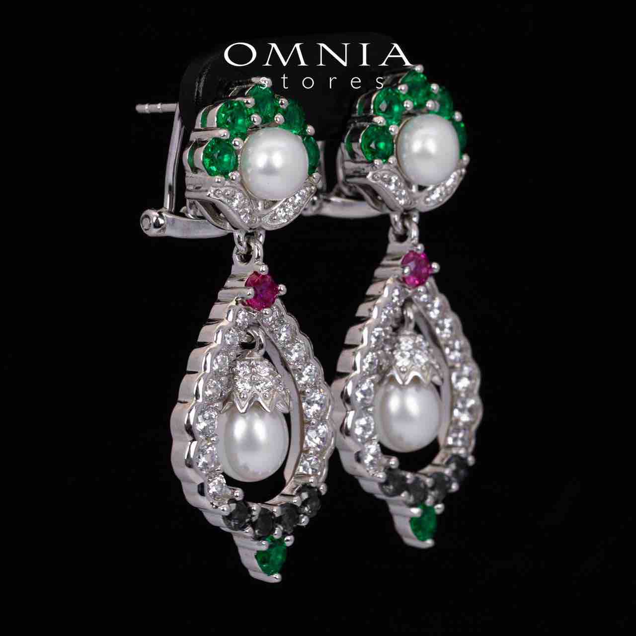 Omnia Taylee Multicolor Fresh Real Pearl Drop Earrings With High Quality Simulated Diamonds in 925 Silver - OMNIASTORES UAE