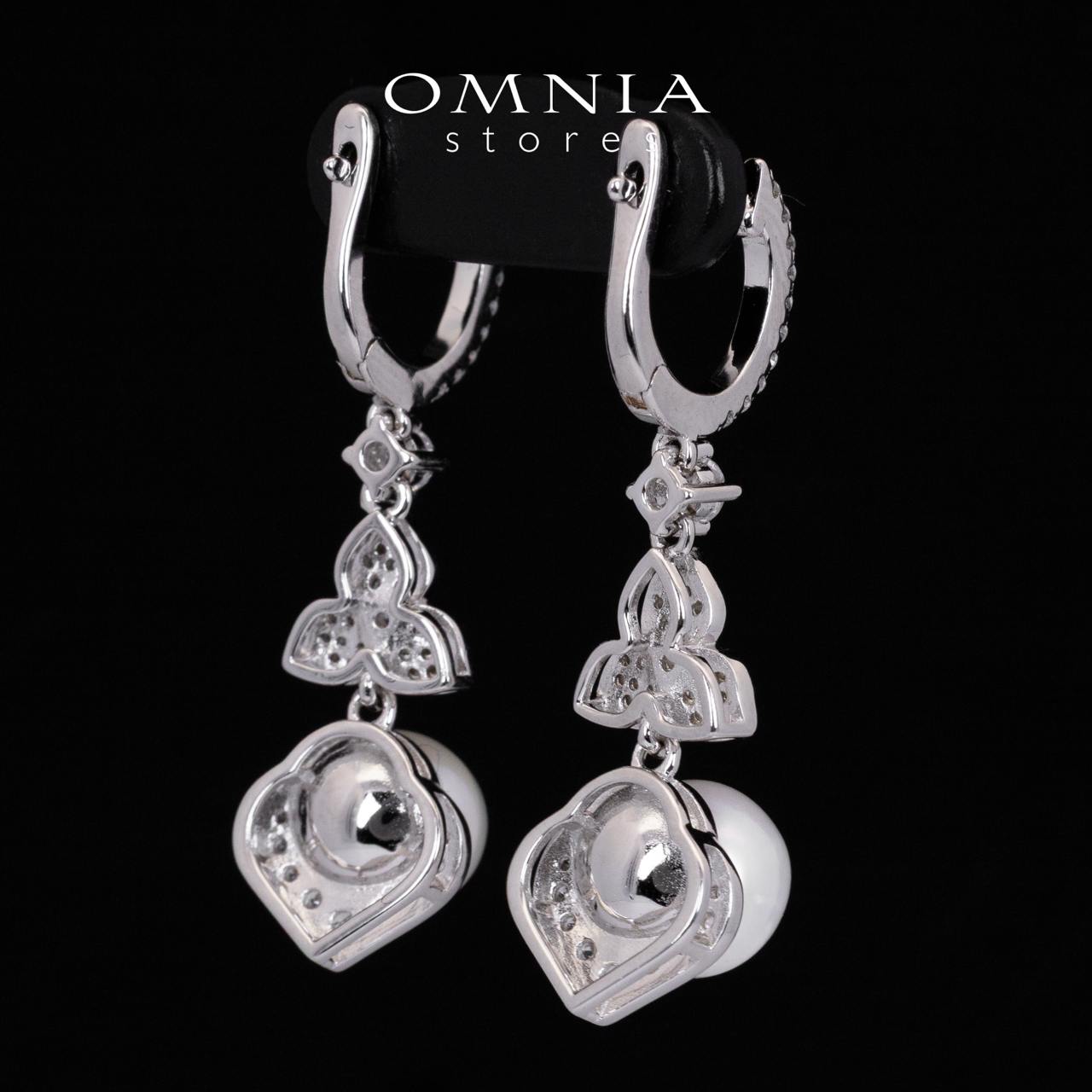 Omnia Ameena White Fresh Real Pearl Drop Earrings With High Quality Simulated Diamonds in 925 Silver - OMNIASTORES UAE