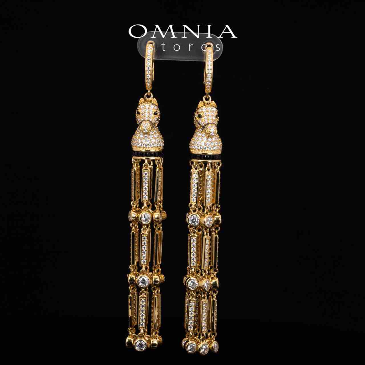 Omnia Vania Golden Horse Design Drop Earrings With High Quality Simulated Diamonds in 925 Silver - OMNIASTORES UAE