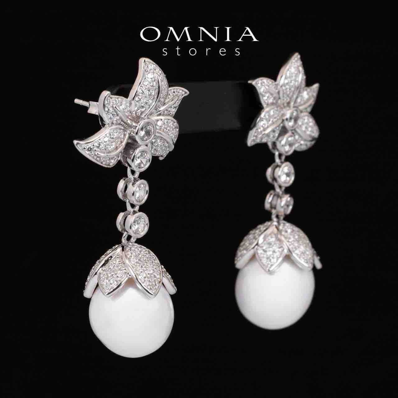 Omnia Iyana White Floral Fresh Real Pearl  Drop Earrings With High Quality Simulated Diamonds in 925 Silver - OMNIASTORES UAE