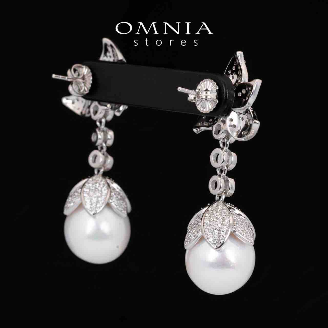 Omnia Iyana White Floral Fresh Real Pearl  Drop Earrings With High Quality Simulated Diamonds in 925 Silver - OMNIASTORES UAE